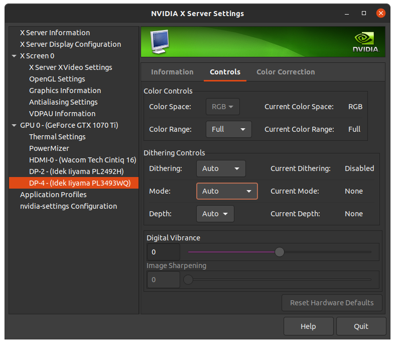 Screenshot of Nvidia settings